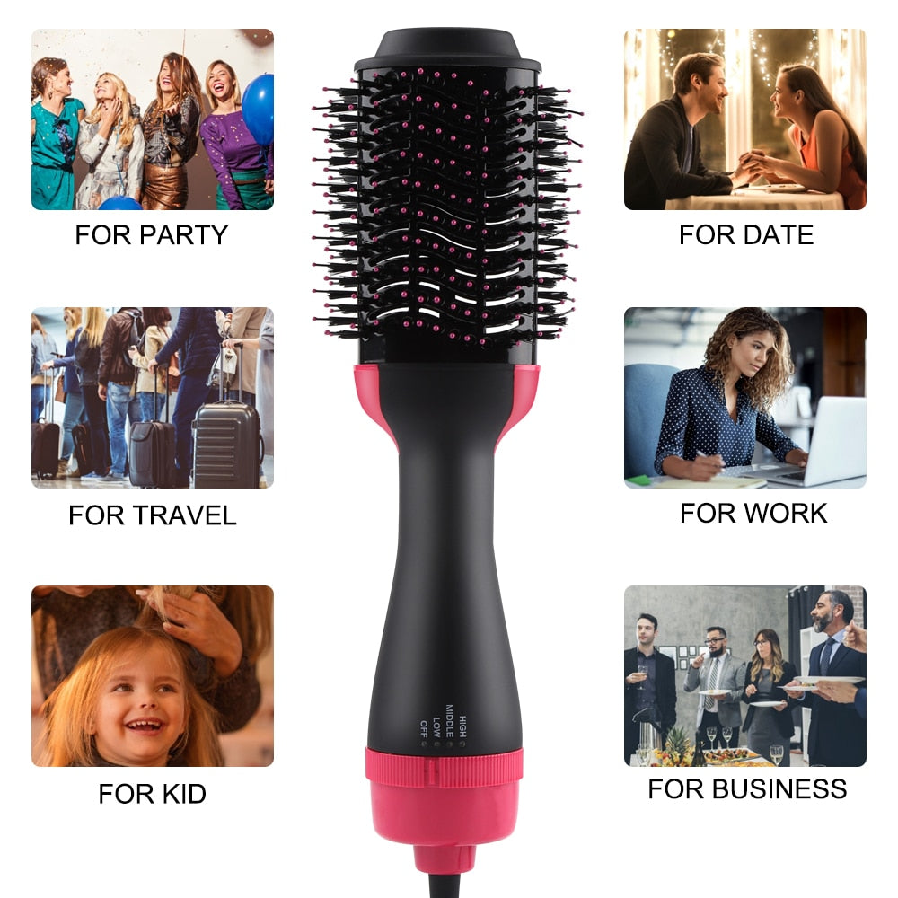 2 In 1 Hair Dryer Salon Hot Air Paddle Styling Brush Negative Ion Generator Straightener Curler Comb Tools