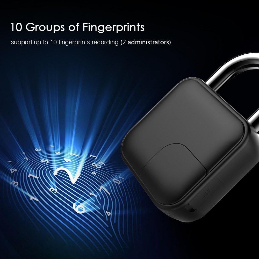 Smart Fingerprint Padlock IP65 Waterproof Anti-Theft Security Door, Luggage, Bicycle Lock