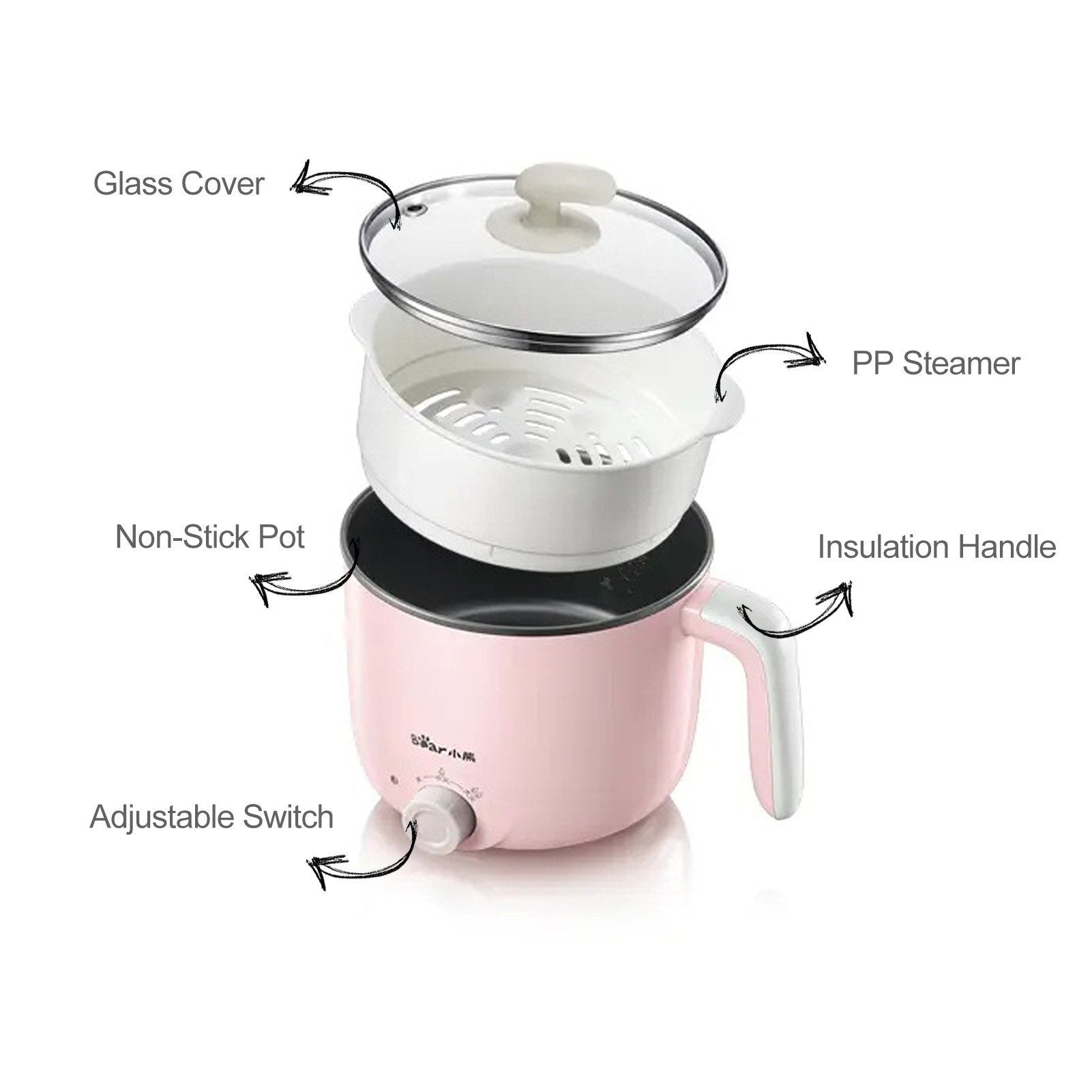 2.2L Electric Hot Pot Kitchen Steamer 220V