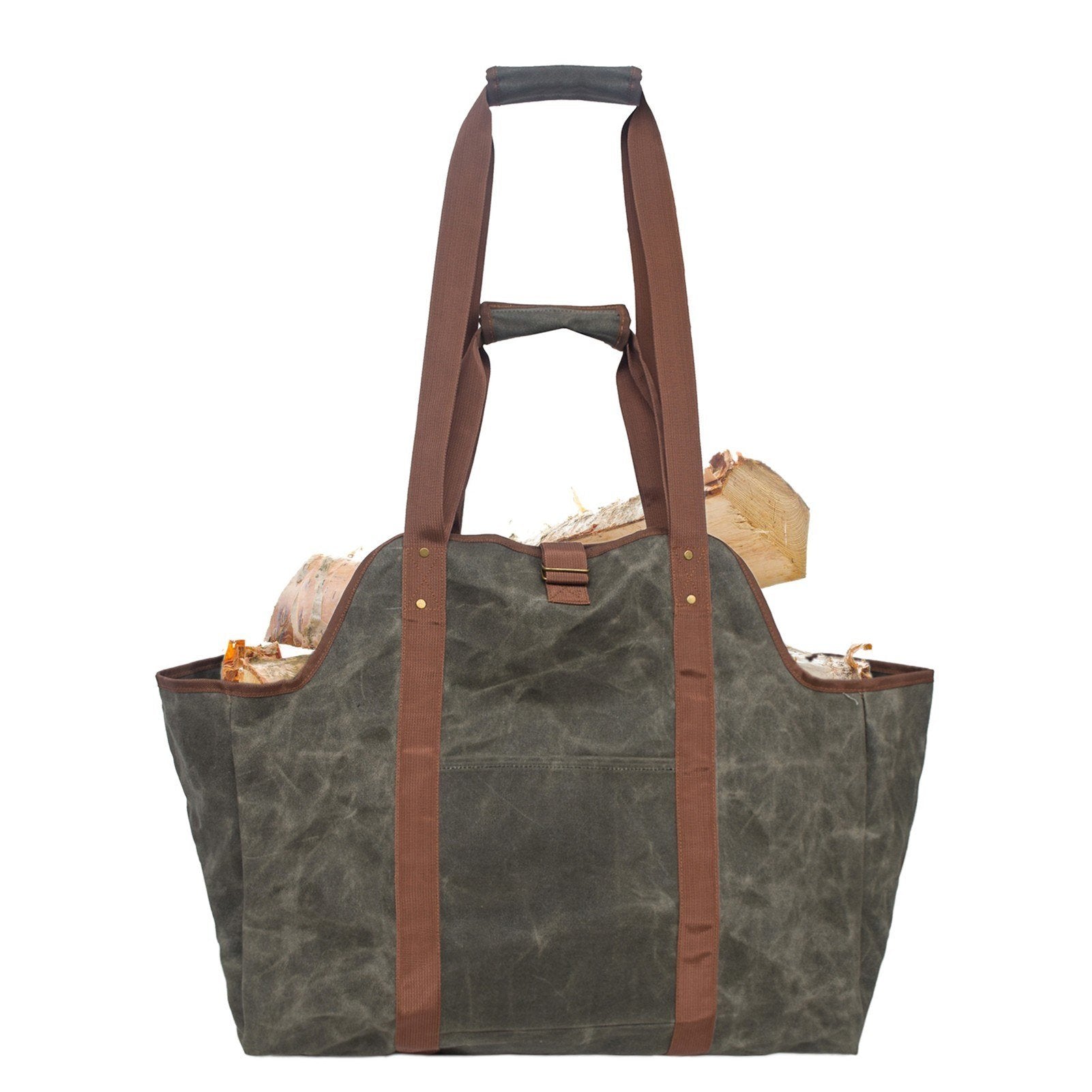 Large Firewood Bag Wax Canvas Log Carrier Tote with Pocket