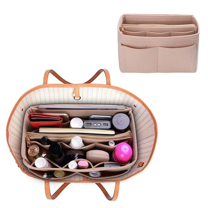 Hot Popular Women's Makeup Organizer Felt Cloth Insert Bag Multi-functional Travel Cosmetic Girl Storage Toiletry Liner Bags