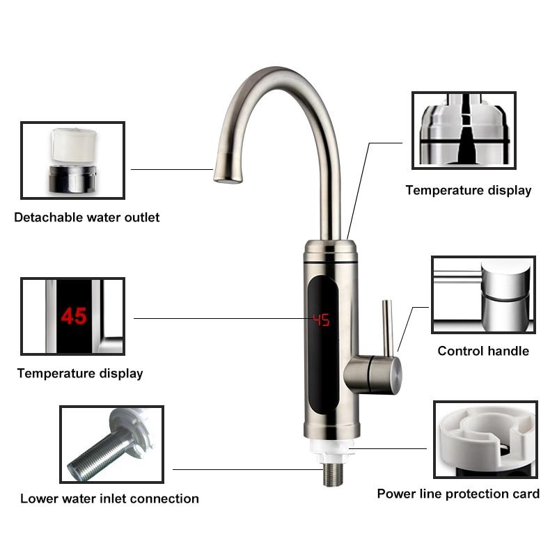 Electric Water Temperature Display Kitchen Tankless Instant Hot Faucet 3000W 220V