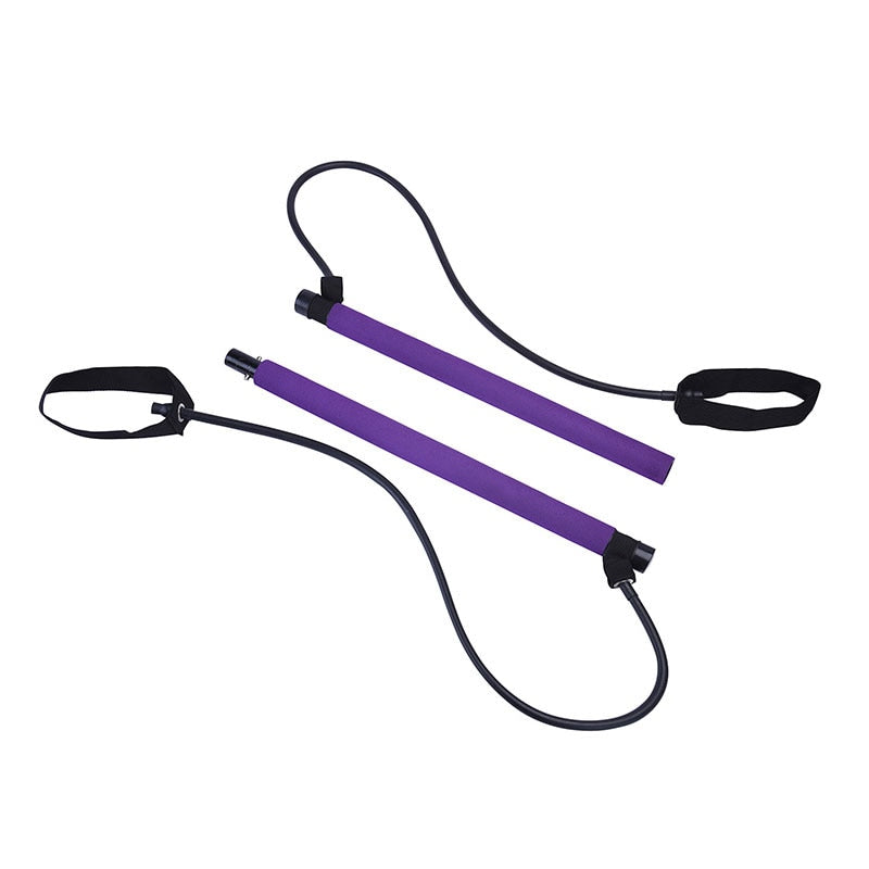 Pilates Exercise Stick Toning Bar Fitness Room Yoga Gym Body Workout Abdominal Resistance Bands Rope Pulley (Purple) - JustgreenBox