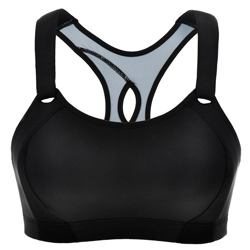 Women's Seamless High Impact Quick Drying Full Coverage Padded Wirefree Racerback Workout Sports Bra Black / Grey