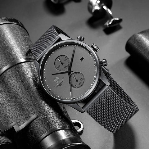 Men Chronograph Quartz Stainless Steel Waterproof Sports Clock Business Watch