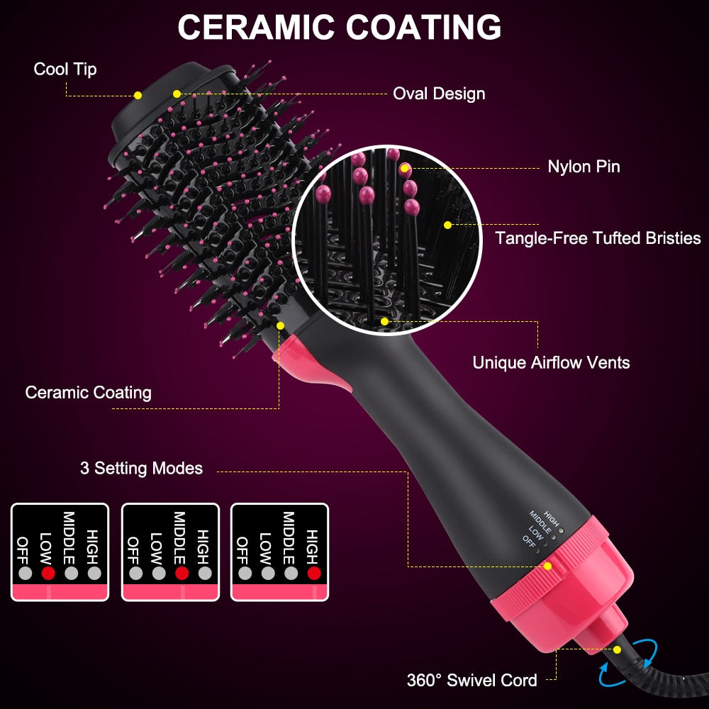 2 In 1 Hair Dryer Salon Hot Air Paddle Styling Brush Negative Ion Generator Straightener Curler Comb Tools