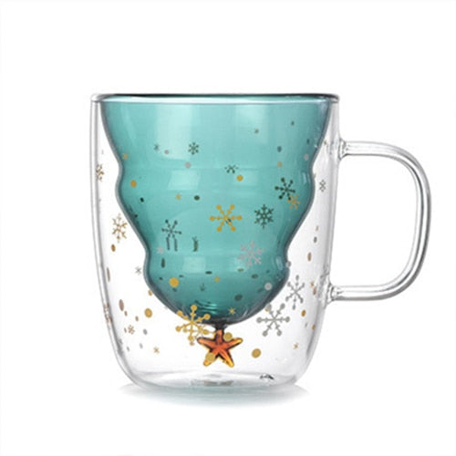 Creative 3D Transparent Double Anti-Scalding Glass Christmas Tree Star Coffee Milk Juice Cup - JustgreenBox