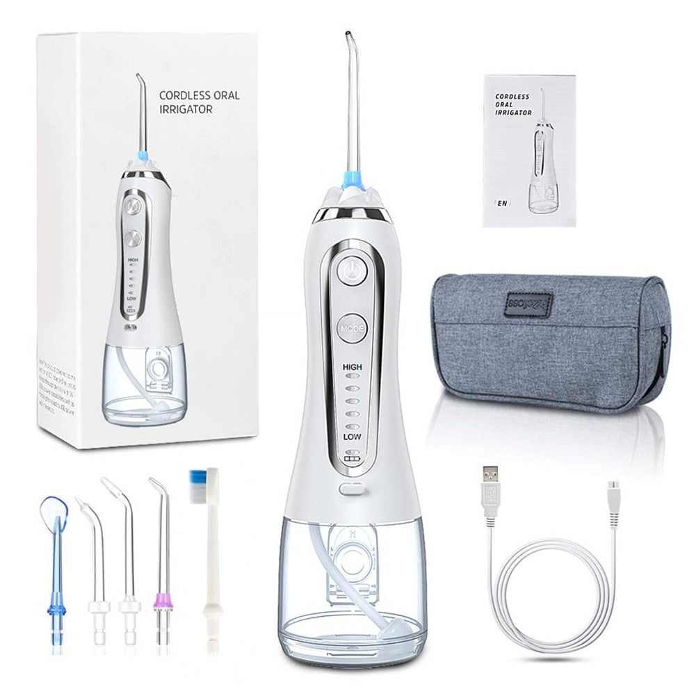 Dental Water FlosserT eeth Cleaner Jet Oral Irrigator Portable USB Rechargeable Floss (White)