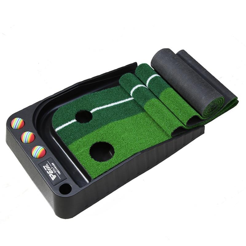 Golf Putting Green Trainer Pad with Auto Ball Return System with 2 Holes