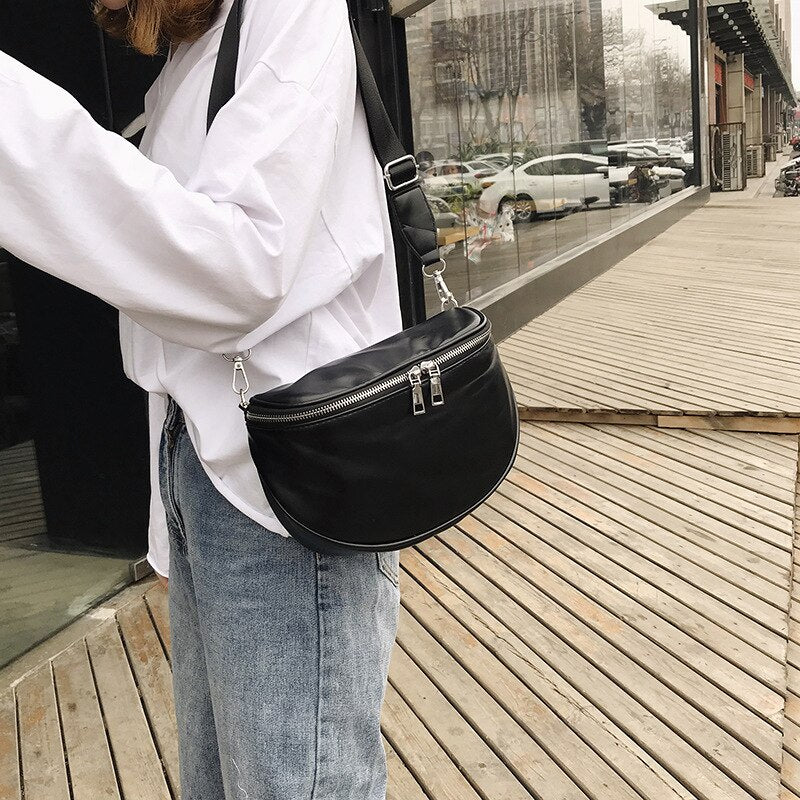 Women PU Leather Black Purse Fashion Simple Bag Casual Shoulder Packbag For Women Sports Hiking Crossbody