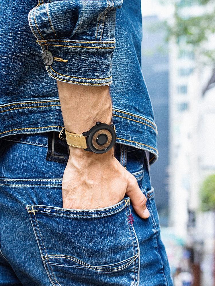 Minimalist Novelty Wood Dial Magnetic Scaleless Belt Natural Forest Fashion Men's Couple Watch