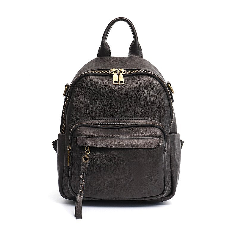 Leather Backpacks For Women Vintage Style Tassel Casual Shoulder Bags School Bag Female Functional Leather Knapsacks