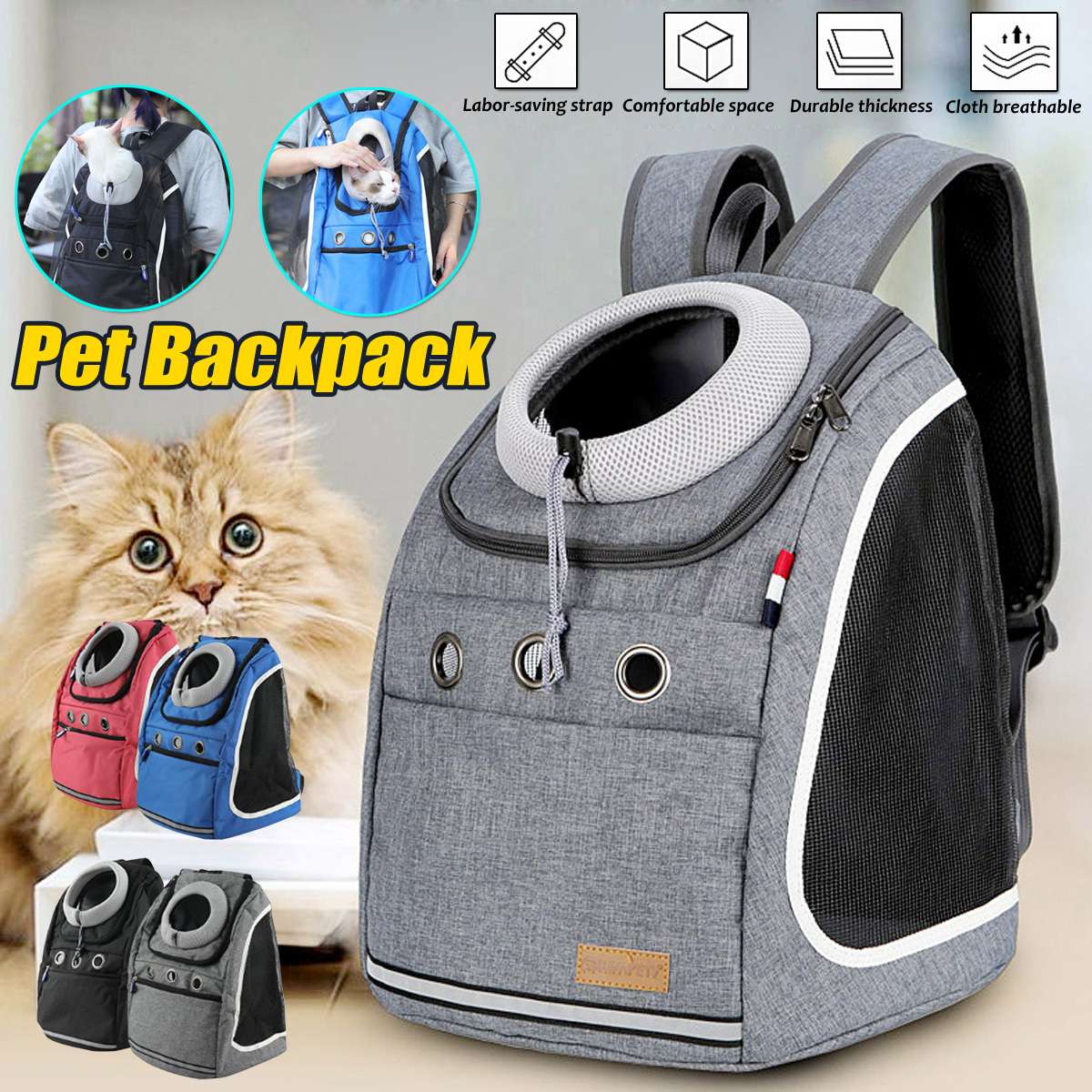 Double Shoulder Strong Pet Carrier Backpack Dog Cat Outdoor Travel Portable Mesh Head Bag