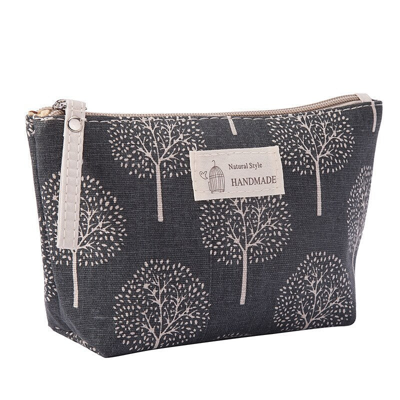 Soft Canvas Bear Tree Print Pattern Women Travel Storage Bag Toiletries Organize Cute Cosmetic Portable Make Up Bags