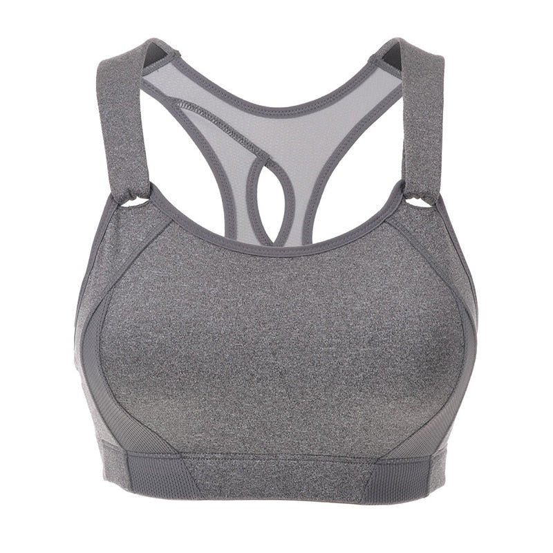 Women's Seamless High Impact Quick Drying Full Coverage Padded Wirefree Racerback Workout Sports Bra Black / Grey