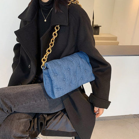 Women's Shoulder Bags Denim Quality Thick Metal Chain Shoulder Purses And Handbag