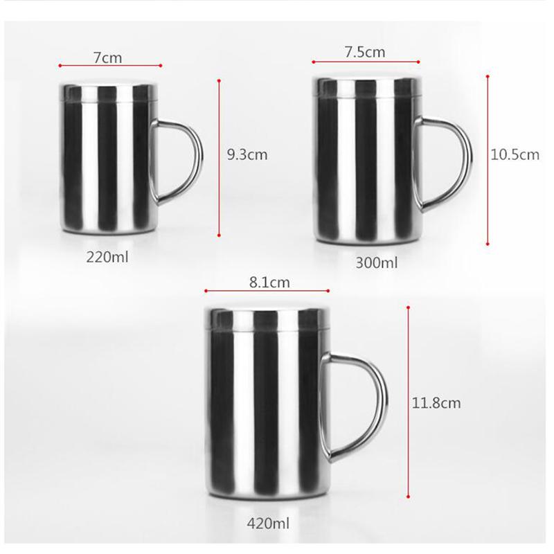 Double Insulation Coffee Mug 304 Stainless Steel Durable With Lid For Drinking Milk Office Water - JustgreenBox