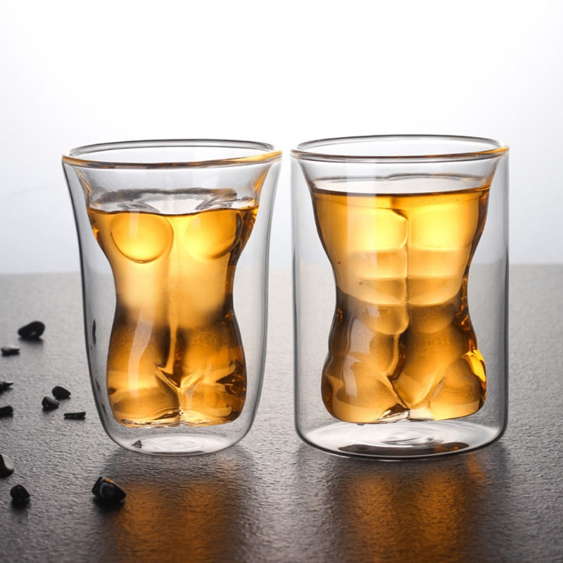Heat Resistant Double Wall Glass Creative Sexy Lady/Men Heart Love Shaped Coffee Cup/Mugs For Tea/Milk/Water/Beer - JustgreenBox