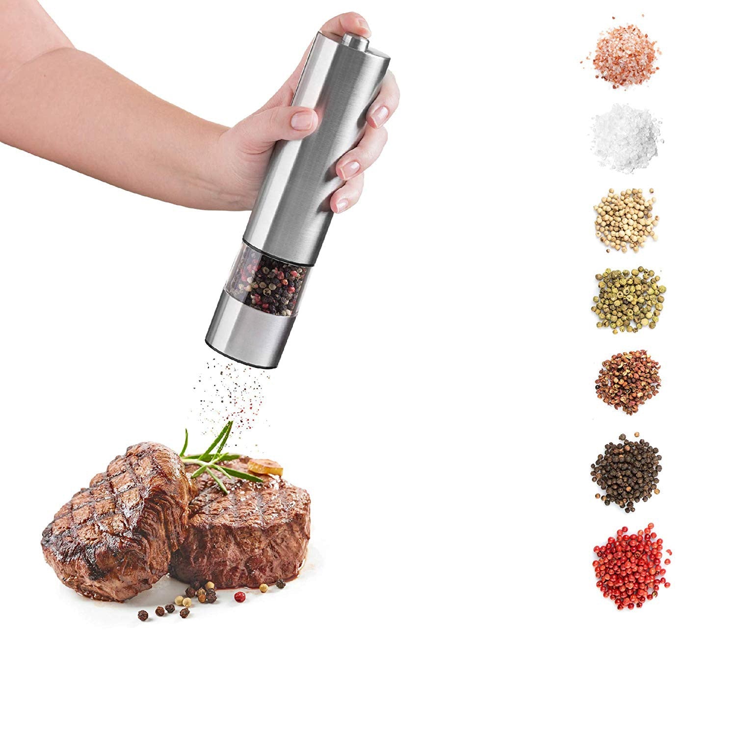 Electric Salt And Pepper Grinding Unit (2 Packs) - Electronically Adjustable Vibrator Ceramic Grinder Automatic One-handed - JustgreenBox