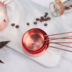 Stainless Steel Measuring Cups and Spoons Set of 8 Engraved Measurements, Pouring Spouts & Mirror Polished for Baking (Rose Gold) - JustgreenBox