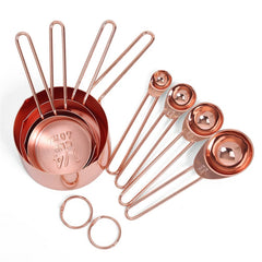 Stainless Steel Measuring Cups and Spoons Set of 8 Engraved Measurements, Pouring Spouts & Mirror Polished for Baking (Rose Gold) - JustgreenBox