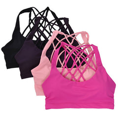 Sports Bra Push Up Active Wear For Women Gym Pink Brassiere Criss Cross Crop Top Female Yoga - JustgreenBox