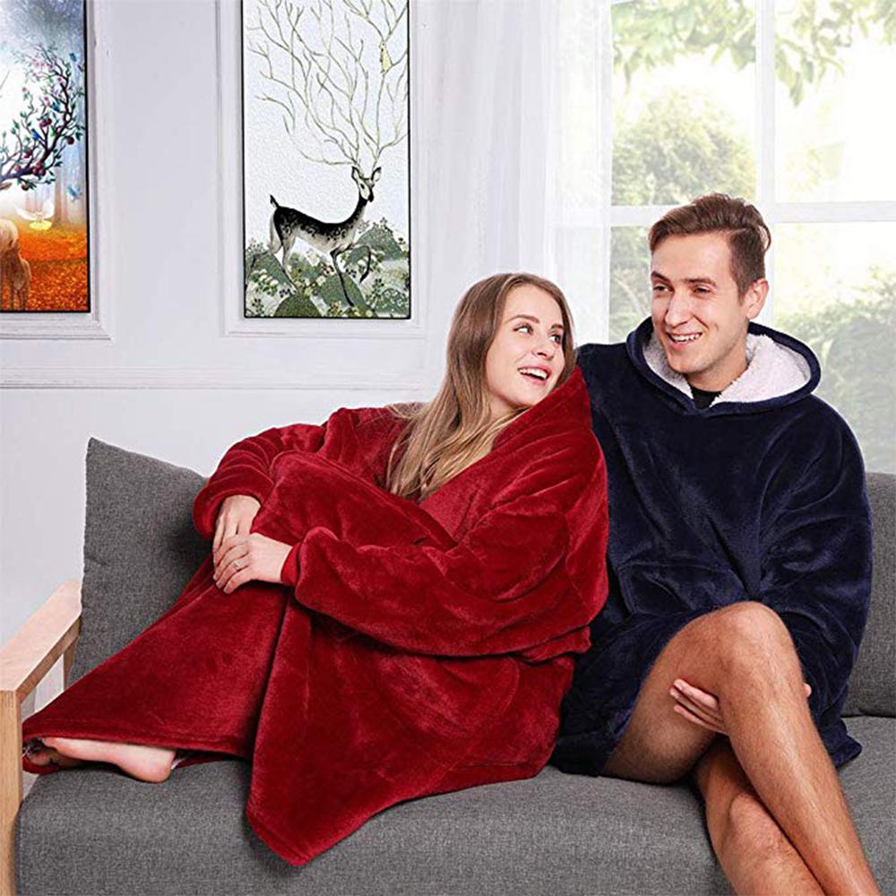 Warm Flannel Ultra Plush Hoodie Blanket With Sleeve