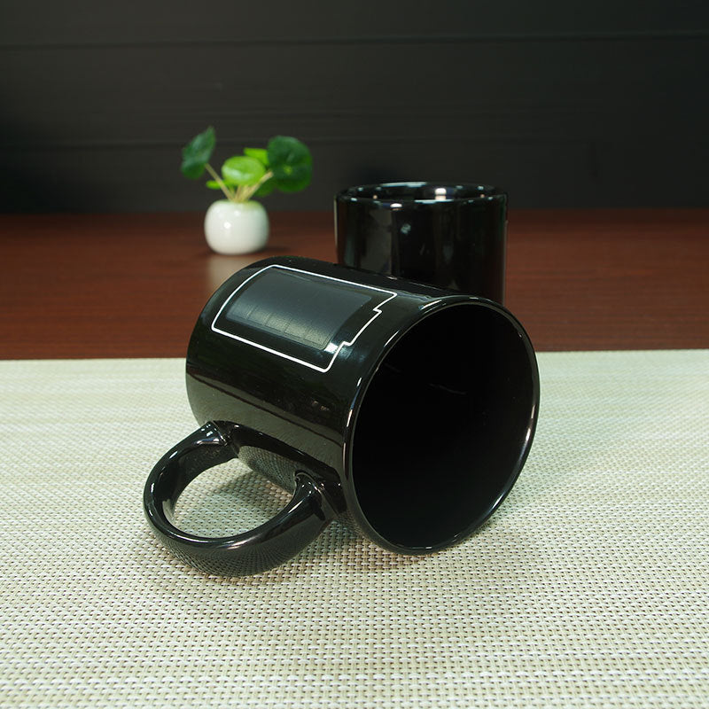 Creative Battery Magic Mug Positive Energy Color Changing Cup Ceramic Discoloration Coffee Tea Milk Mugs Novelty (Black) - JustgreenBox