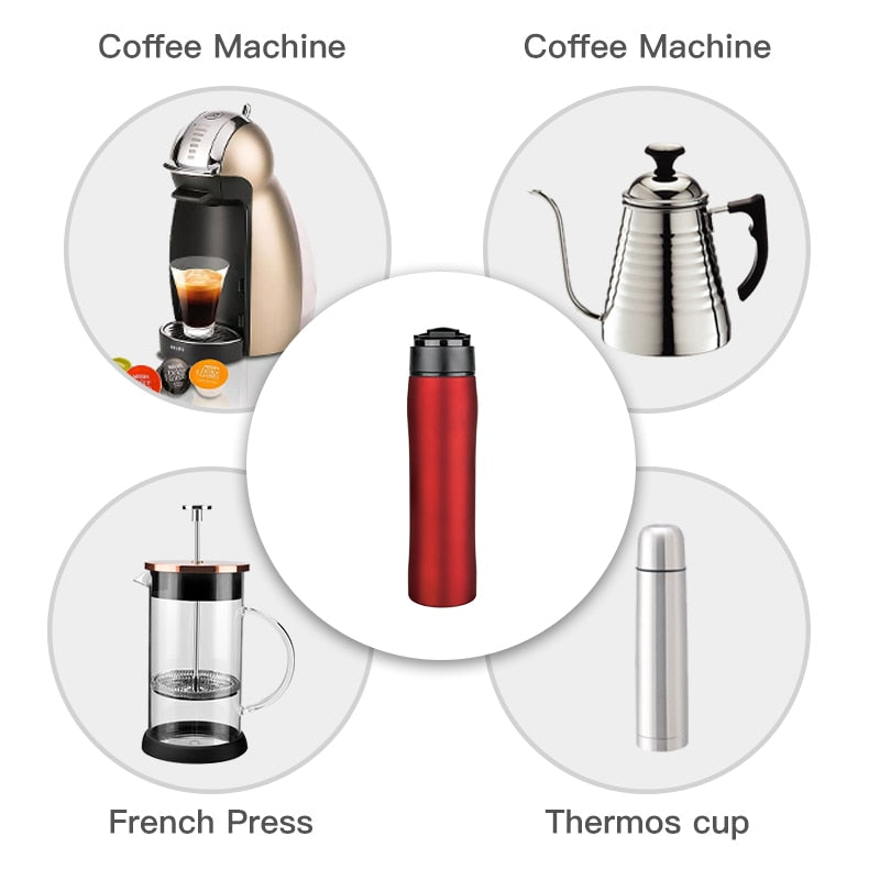 350ML French Press Stianless Steel Portable Coffee Maker Tarvel With Plunger Filter Double Wall Vacuum Mug Pot - JustgreenBox