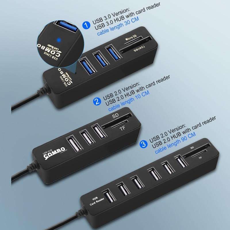 USB Hub 3.0 High Speed Splitter and SD Card Reader All In One For PC