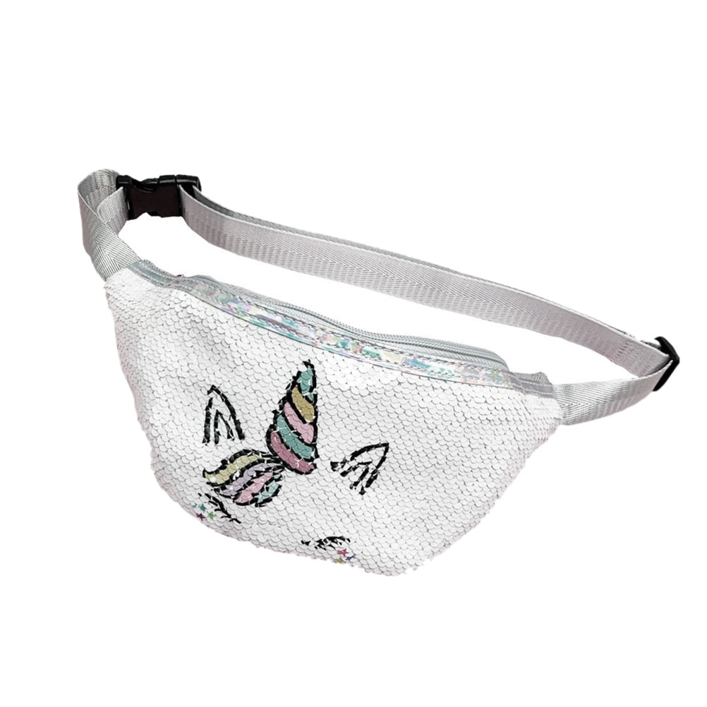 Cartoon Unicorn Sequins Waist Bag Casual Adjustable Waist Shiny Sequins Waist Bag Girl Sports Travel Phone Bag