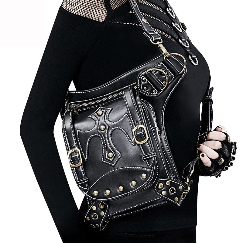 Lady Pockets Retro Waistbag Messenger High Quality PU Leather Travel Leg Bag