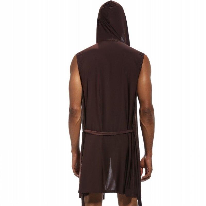 Men Sexy Bathrobe Ice Silk Hooded Pajamas