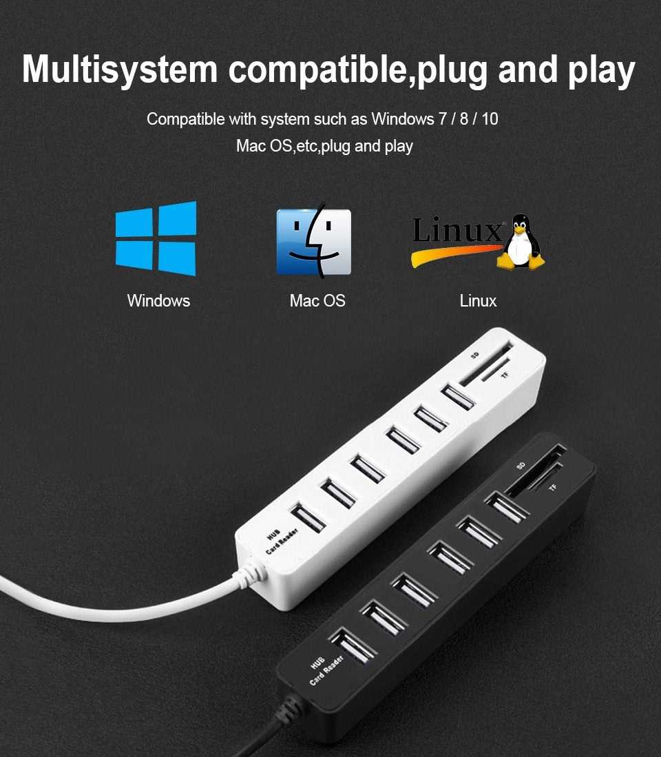 USB Hub 3.0 High Speed Splitter and SD Card Reader All In One For PC