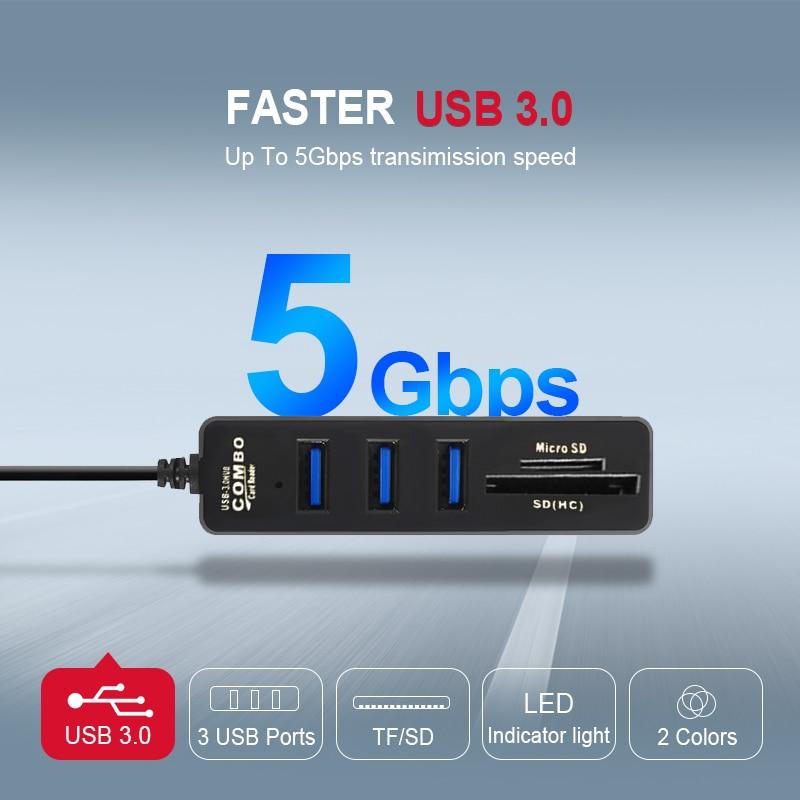 USB Hub 3.0 High Speed Splitter and SD Card Reader All In One For PC