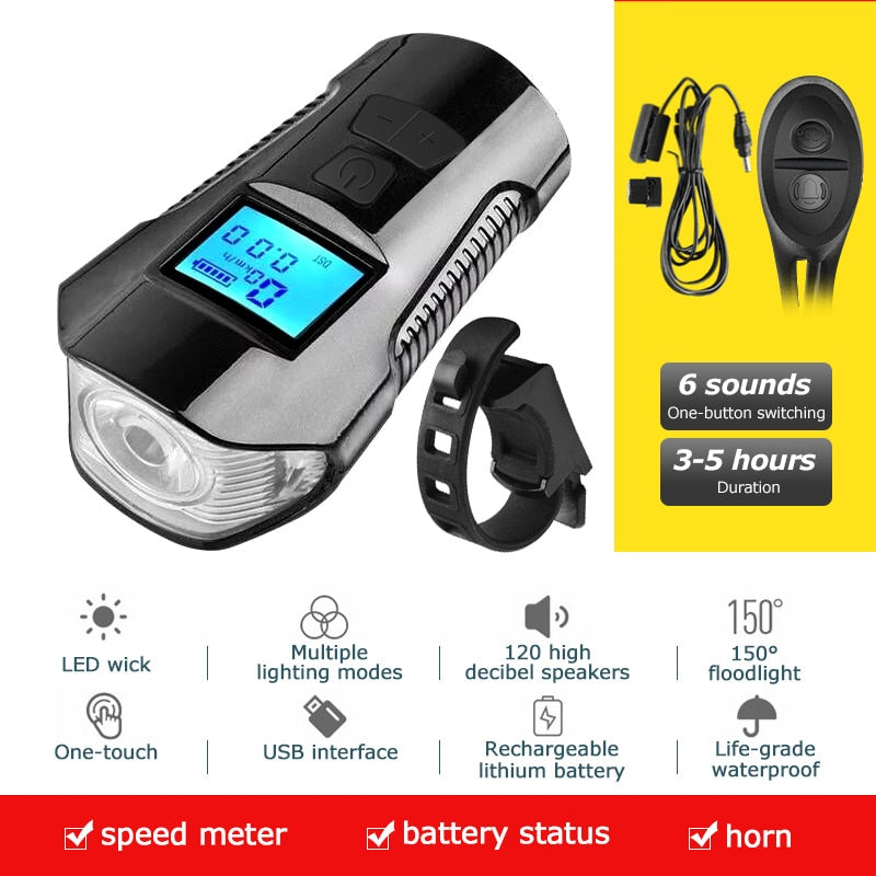 Waterproof Bicycle Light USB Charging With Speed Meter LCD Screen - JustgreenBox