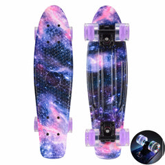 22 inch Skateboard Cruiser Penny 22" X 6" Retro Longboard Skate Graphic Galaxy Complete Led Light