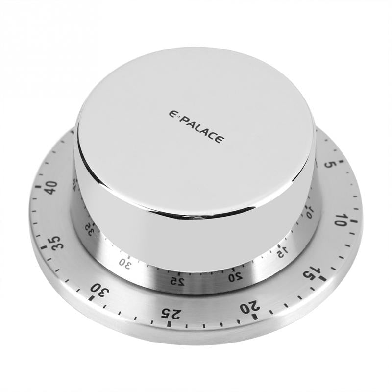 Stainless Steel Kitchen Timer With Magnetic Base Manual Mechanical Cooking Countdown Tools Gadgets (Silver) - JustgreenBox
