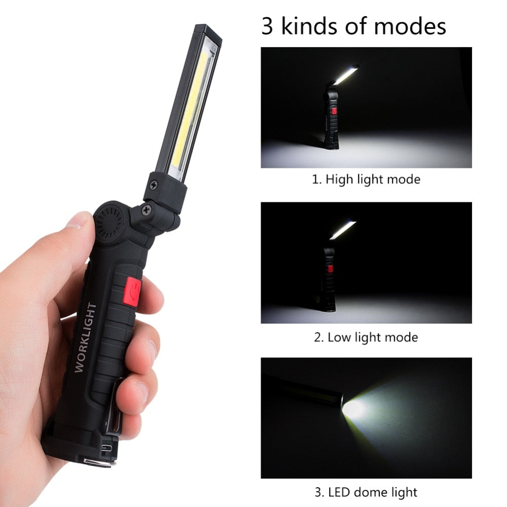 Portable 5 Mode COB Flashlight Torch USB Rechargeable LED Work Lights Magnetic Lanterna Hanging Hook Lamp - JustgreenBox