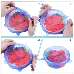 6PCS Silicone Cookware Stretch Cover For Container Food Wrap Bowl Pot Keeping Fresh Seal Lid - JustgreenBox