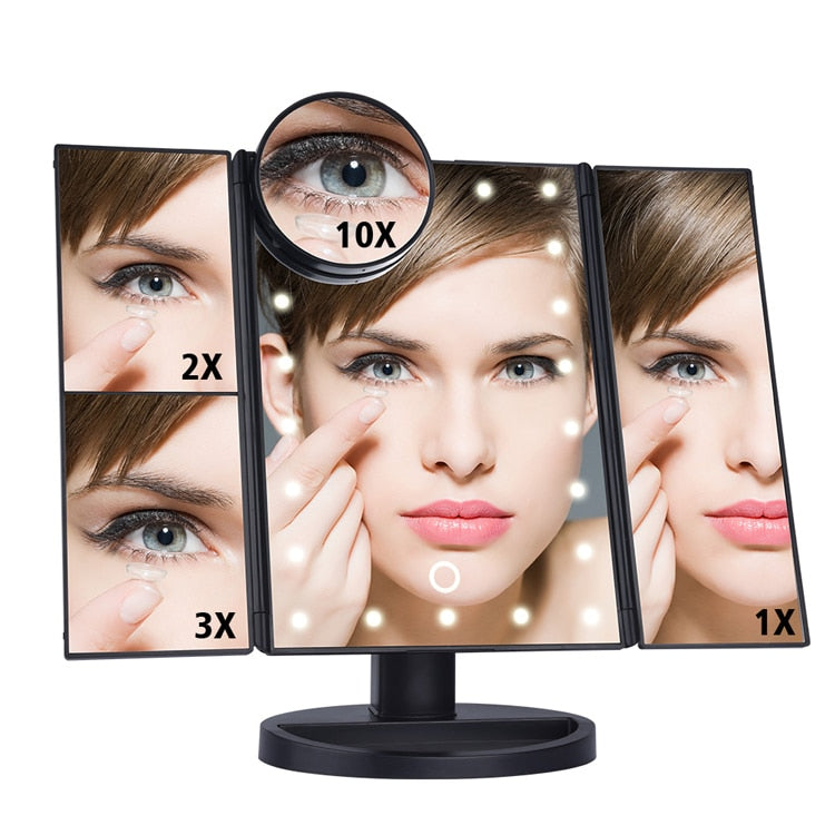 Makeup Mirror Table Desktop Max 10X Magnifying Mirrors Vanity 3 Folding Adjustable - JustgreenBox