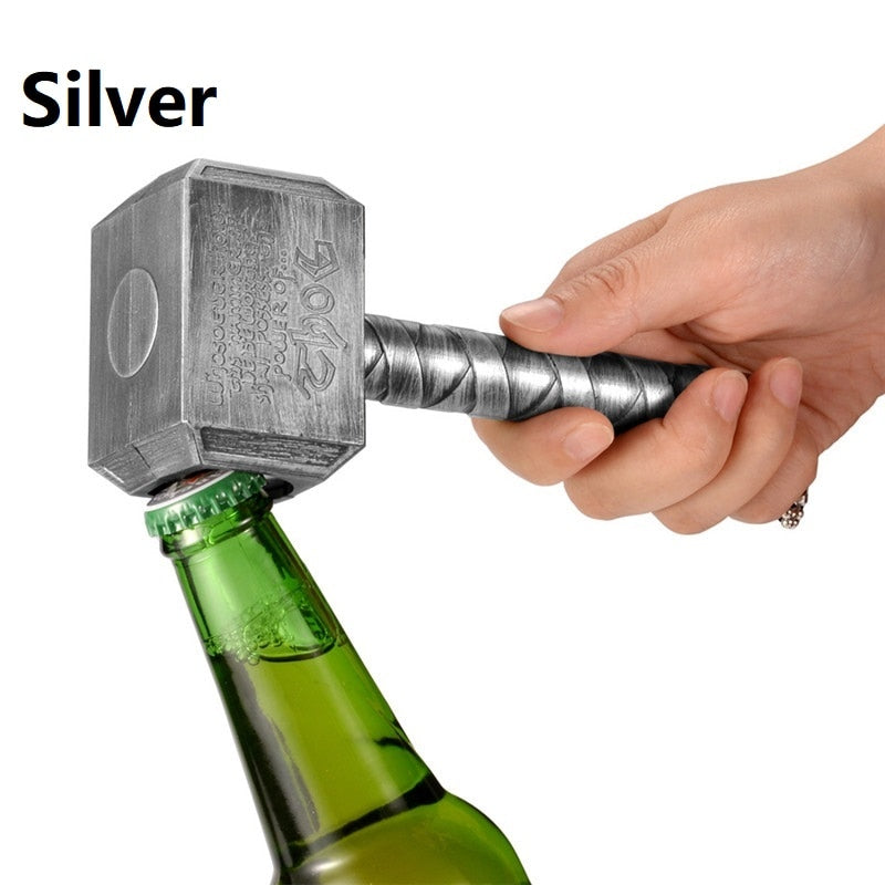 Silver Beer Bottle Openers Multifunction Hammer Of Thor Shaped Opener With Long Handle Bottler - JustgreenBox