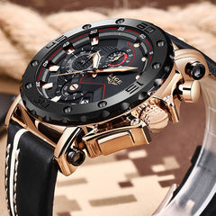 Luxury Big Dial Military Leather Waterproof Quartz Watch For Men - JustgreenBox