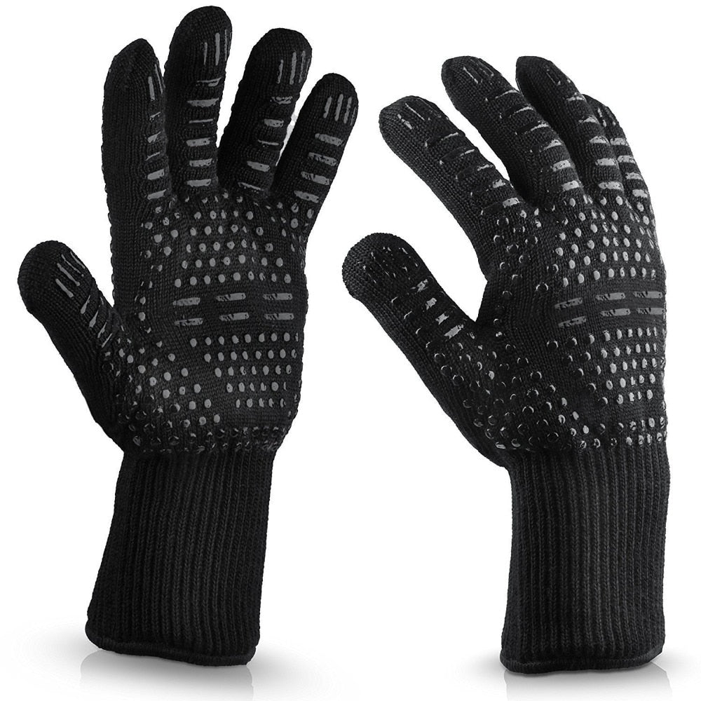 BBQ Gloves 300-500 Centigrade Extreme Heat Resistant Lining Cotton Oven for Cooking Flame-retardant Anti-scalded - JustgreenBox