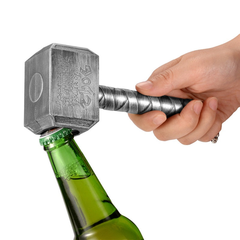 Silver Beer Bottle Openers Multifunction Hammer Of Thor Shaped Opener With Long Handle Bottler - JustgreenBox
