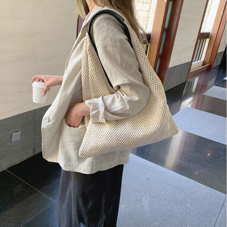 Fashion Rattan Women Shoulder Bags Wicker Woven Straw Designer Handbags Large Capacity