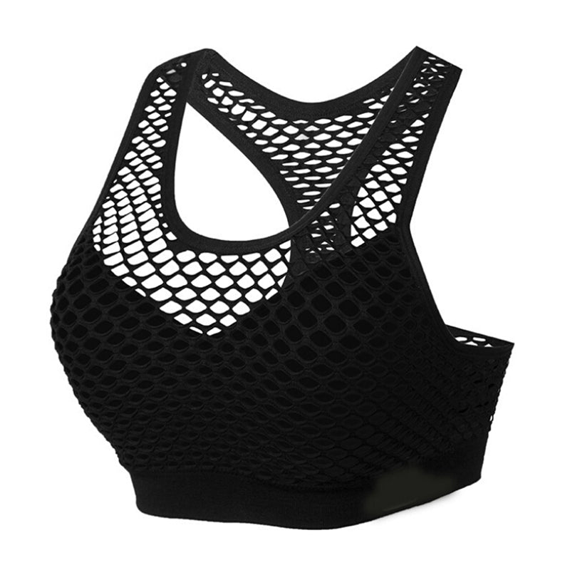 Mesh Bra Hollow Out Sport Top Seamless Fitness Yoga Women Gym Padded Running Vest Shockproof Push Up Crop - JustgreenBox