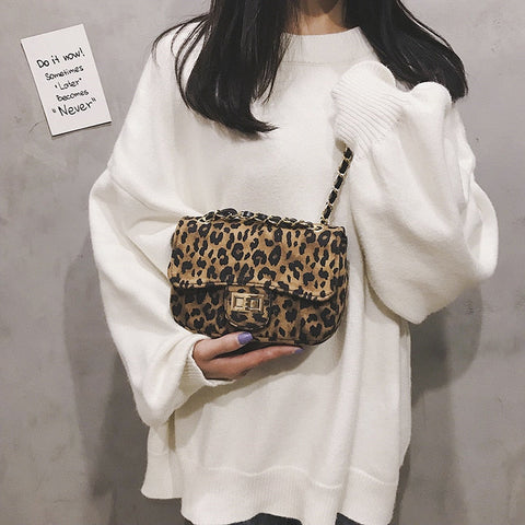 Mini Women Handbag Leopard Small Square Lock Bag Luxury Evening Clutch