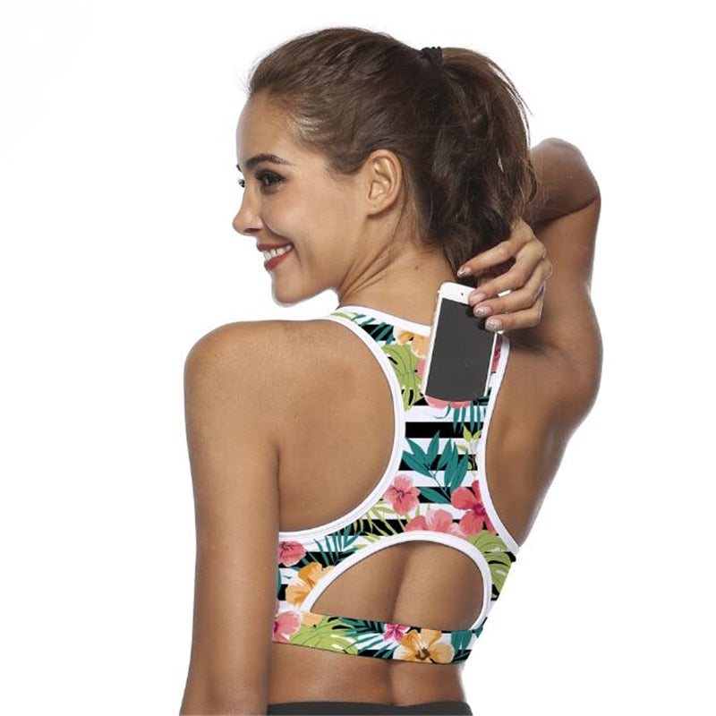 Top Women Sports Bra With Phone Pocket Compression Push Up Underwear Female Gym Fitness Running Yoga - JustgreenBox
