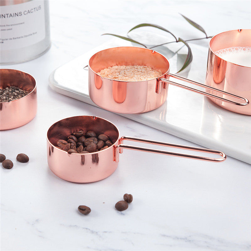 Stainless Steel Measuring Cups and Spoons Set of 8 Engraved Measurements, Pouring Spouts & Mirror Polished for Baking (Rose Gold) - JustgreenBox